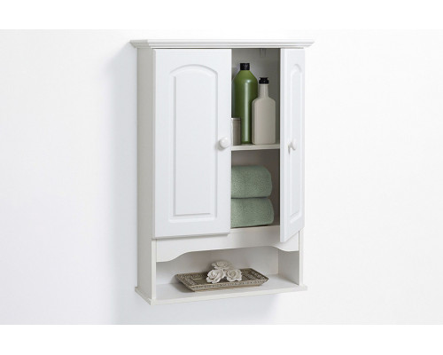 FaFurn - White 2-Door Bathroom Wall Cabinet with Open Storage Shelf