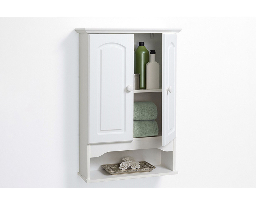 FaFurn - White 2-Door Bathroom Wall Cabinet with Open Storage Shelf