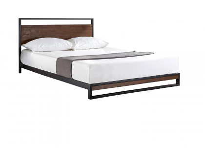 FaFurn - Metal Wood Platform Bed Frame with Headboard