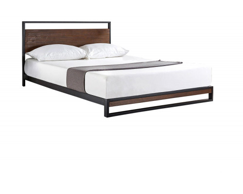 FaFurn Metal Wood Platform Bed Frame with Headboard - Queen Size