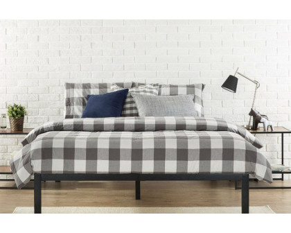 FaFurn - Full Size Modern Black Metal Platform Bed Frame with Wood Slats