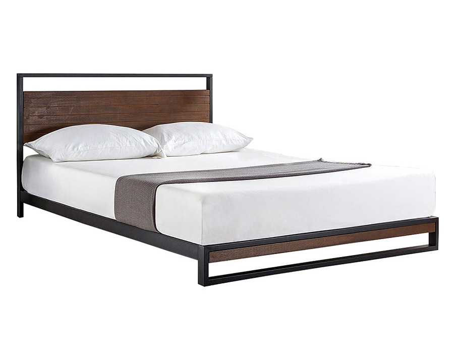 FaFurn Metal Wood Platform Bed Frame with Headboard - Twin Size