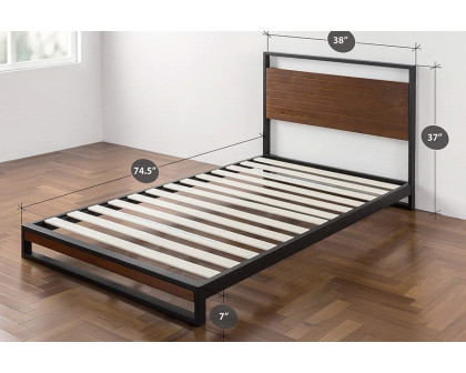 FaFurn Metal Wood Platform Bed Frame with Headboard - Twin Size