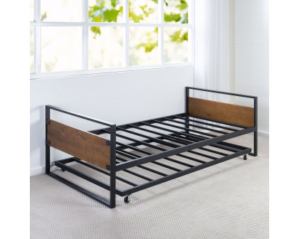 FaFurn - Twin Size Daybed with Roll Out Trundle Bed in Brown