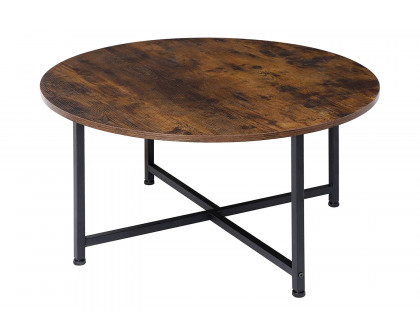 FaFurn™ - Modern Round Industrial Coffee Table with Rustic Brown Wood Top