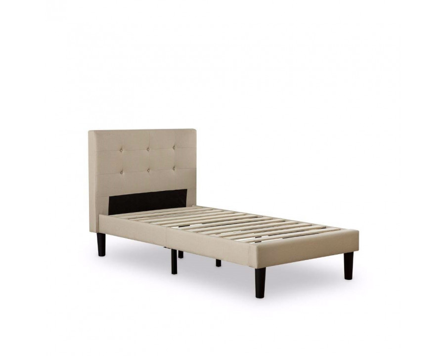 FaFurn - Twin Size Platform Bed Frame with Tufted Headboard in Taupe