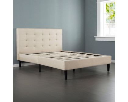 FaFurn - Twin Size Platform Bed Frame with Tufted Headboard in Taupe