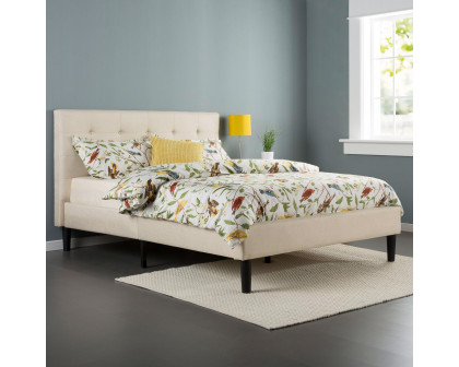 FaFurn - Twin Size Platform Bed Frame with Tufted Headboard in Taupe