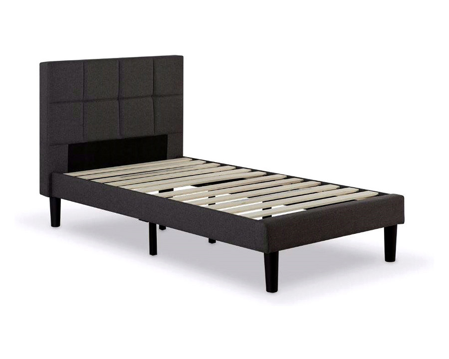 FaFurn - Twin Size Classic Gray Fabric Upholstered Platform Bed with Padded Headboard