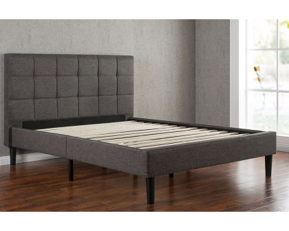 FaFurn - Twin Size Classic Gray Fabric Upholstered Platform Bed with Padded Headboard