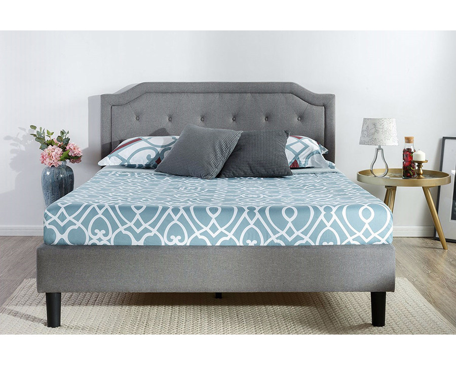 FaFurn - King Size Gray Upholstered Platform Bed with Classic Button Tufted Headboard