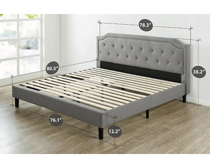 FaFurn - King Size Gray Upholstered Platform Bed with Classic Button Tufted Headboard