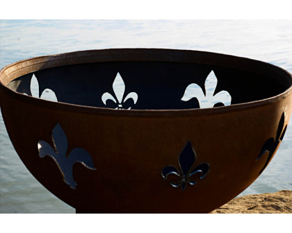 Fire Pit Art Fleur De Lis Wood Burning - Iron Oxide Patina