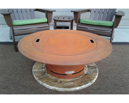 Fire Pit Art Saturn with Lid Liquid Propane - All Weather Electronic Ignition AWEIS - Iron Oxide Patina