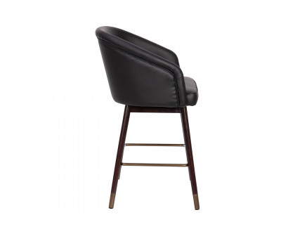 BLNK Margo Commercial LeatherSoft Mid-Back Modern Counter Stool with Walnut Finish Beechwood Legs and Contoured Back Set of 2 - Black