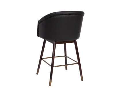 BLNK Margo Commercial LeatherSoft Mid-Back Modern Counter Stool with Walnut Finish Beechwood Legs and Contoured Back Set of 2 - Black