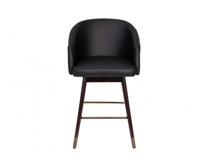 BLNK Margo Commercial LeatherSoft Mid-Back Modern Counter Stool with Walnut Finish Beechwood Legs and Contoured Back Set of 2 - Black