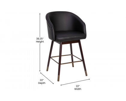 BLNK Margo Commercial LeatherSoft Mid-Back Modern Counter Stool with Walnut Finish Beechwood Legs and Contoured Back Set of 2 - Black