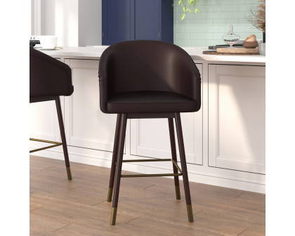 BLNK Margo Commercial LeatherSoft Mid-Back Modern Counter Stool with Walnut Finish Beechwood Legs and Contoured Back Set of 2