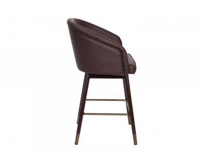 BLNK Margo Commercial LeatherSoft Mid-Back Modern Counter Stool with Walnut Finish Beechwood Legs and Contoured Back Set of 2 - Brown