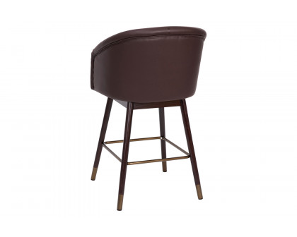 BLNK Margo Commercial LeatherSoft Mid-Back Modern Counter Stool with Walnut Finish Beechwood Legs and Contoured Back Set of 2 - Brown