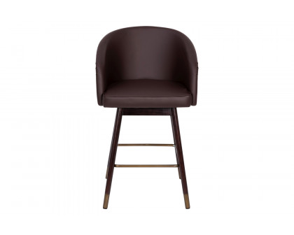 BLNK Margo Commercial LeatherSoft Mid-Back Modern Counter Stool with Walnut Finish Beechwood Legs and Contoured Back Set of 2 - Brown