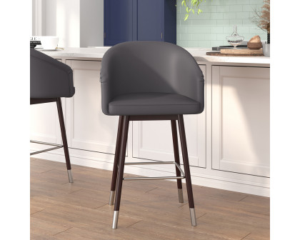 BLNK Margo Commercial LeatherSoft Mid-Back Modern Counter Stool with Walnut Finish Beechwood Legs and Contoured Back Set of 2