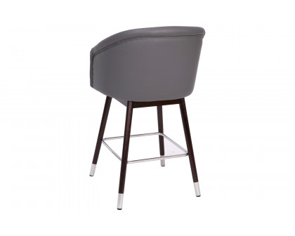 BLNK Margo Commercial LeatherSoft Mid-Back Modern Counter Stool with Walnut Finish Beechwood Legs and Contoured Back Set of 2 - Gray