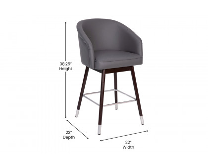 BLNK Margo Commercial LeatherSoft Mid-Back Modern Counter Stool with Walnut Finish Beechwood Legs and Contoured Back Set of 2 - Gray