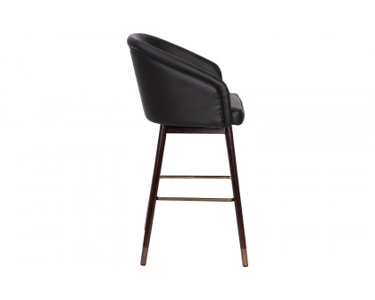 BLNK Margo Commercial LeatherSoft Mid-Back Modern Bar Stool with Walnut Finish Beechwood Legs and Curved Back Set of 2 - Black