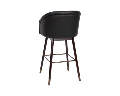 BLNK Margo Commercial LeatherSoft Mid-Back Modern Bar Stool with Walnut Finish Beechwood Legs and Curved Back Set of 2 - Black