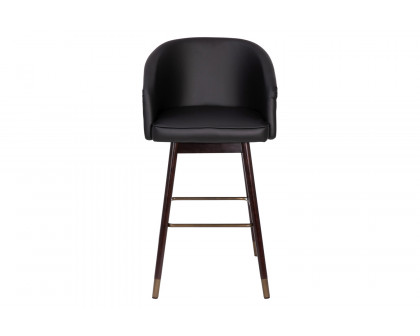 BLNK Margo Commercial LeatherSoft Mid-Back Modern Bar Stool with Walnut Finish Beechwood Legs and Curved Back Set of 2 - Black