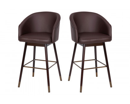 BLNK Margo Commercial LeatherSoft Mid-Back Modern Bar Stool with Walnut Finish Beechwood Legs and Curved Back Set of 2 - Brown