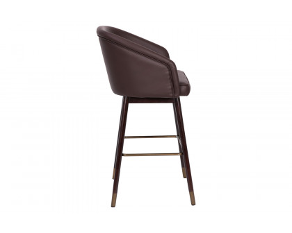 BLNK Margo Commercial LeatherSoft Mid-Back Modern Bar Stool with Walnut Finish Beechwood Legs and Curved Back Set of 2 - Brown