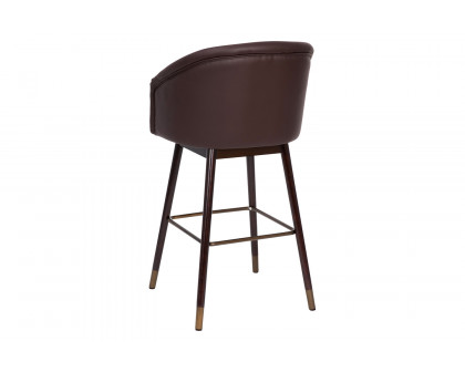 BLNK Margo Commercial LeatherSoft Mid-Back Modern Bar Stool with Walnut Finish Beechwood Legs and Curved Back Set of 2 - Brown