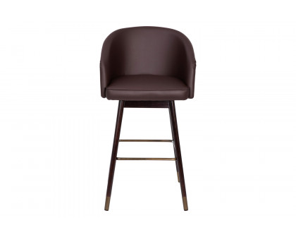 BLNK Margo Commercial LeatherSoft Mid-Back Modern Bar Stool with Walnut Finish Beechwood Legs and Curved Back Set of 2 - Brown