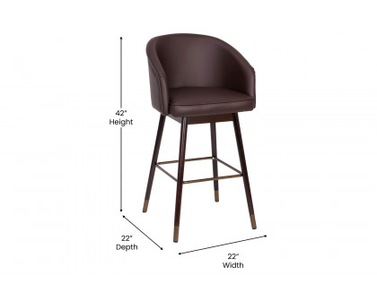 BLNK Margo Commercial LeatherSoft Mid-Back Modern Bar Stool with Walnut Finish Beechwood Legs and Curved Back Set of 2 - Brown