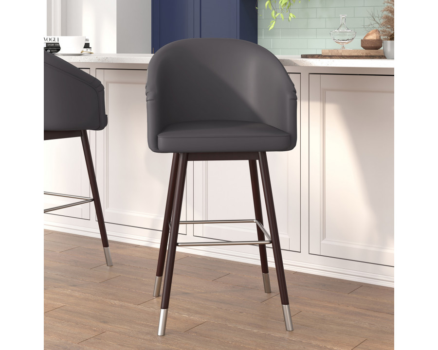 BLNK Margo Commercial LeatherSoft Mid-Back Modern Bar Stool with Walnut Finish Beechwood Legs and Curved Back Set of 2