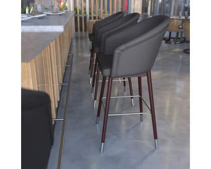 BLNK Margo Commercial LeatherSoft Mid-Back Modern Bar Stool with Walnut Finish Beechwood Legs and Curved Back Set of 2