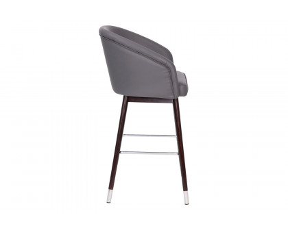 BLNK Margo Commercial LeatherSoft Mid-Back Modern Bar Stool with Walnut Finish Beechwood Legs and Curved Back Set of 2 - Gray