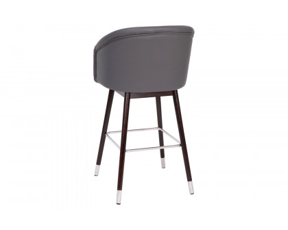 BLNK Margo Commercial LeatherSoft Mid-Back Modern Bar Stool with Walnut Finish Beechwood Legs and Curved Back Set of 2 - Gray