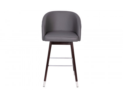 BLNK Margo Commercial LeatherSoft Mid-Back Modern Bar Stool with Walnut Finish Beechwood Legs and Curved Back Set of 2 - Gray