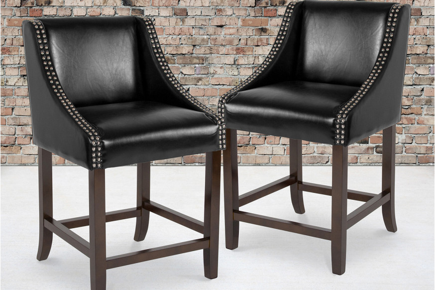 BLNK™ Carmel Series LeatherSoft Transitional Walnut Counter Height Stool with Nail Trim Set of 2 - Black