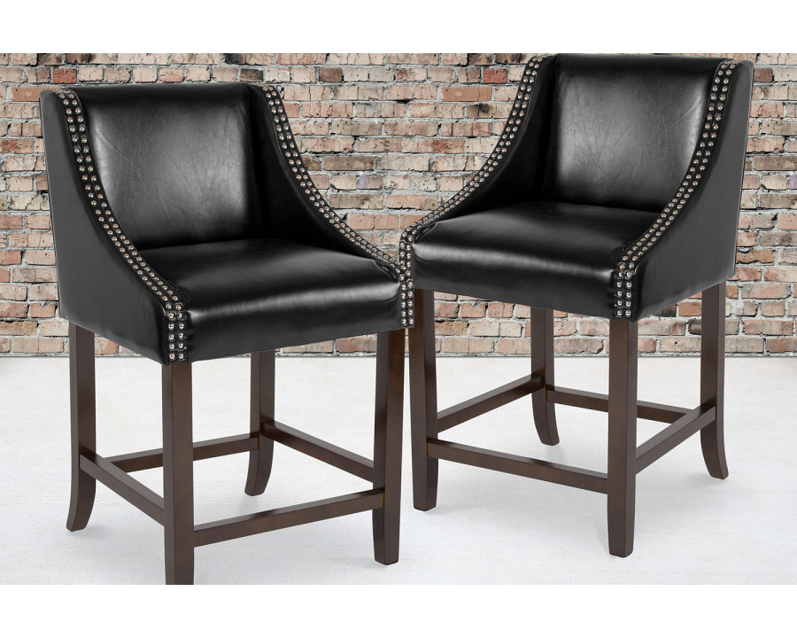 BLNK Carmel Series LeatherSoft Transitional Walnut Counter Height Stool with Nail Trim Set of 2