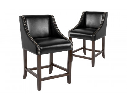 BLNK™ Carmel Series LeatherSoft Transitional Walnut Counter Height Stool with Nail Trim Set of 2 - Black