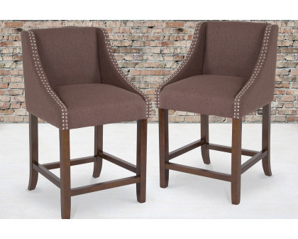 BLNK Carmel Series Fabric Transitional Walnut Counter Height Stool with Nail Trim Set of 2