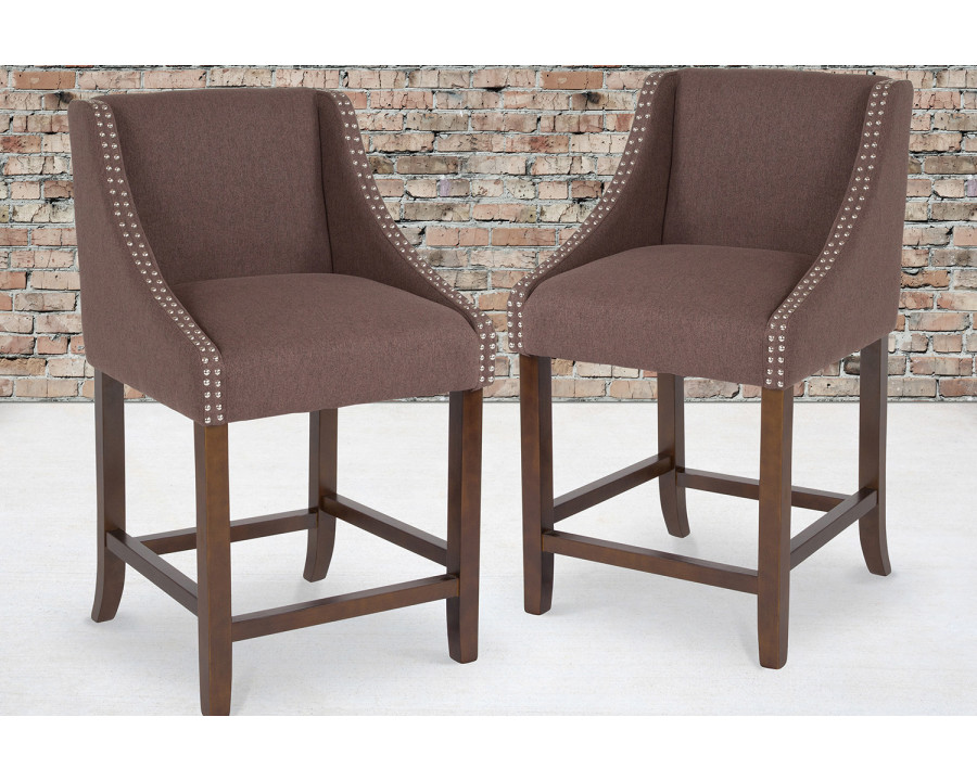 BLNK Carmel Series Fabric Transitional Walnut Counter Height Stool with Nail Trim Set of 2 - Brown