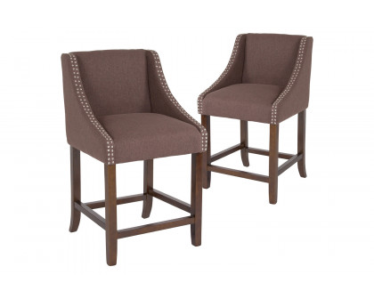 BLNK Carmel Series Fabric Transitional Walnut Counter Height Stool with Nail Trim Set of 2 - Brown