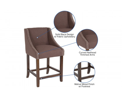 BLNK Carmel Series Fabric Transitional Walnut Counter Height Stool with Nail Trim Set of 2 - Brown