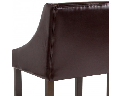 BLNK Carmel Series LeatherSoft Transitional Walnut Counter Height Stool with Nail Trim Set of 2 - Brown